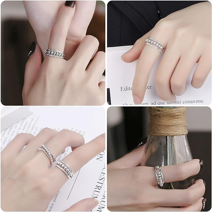 925 Sterling Silver Anxiety Spinner Ring – Adjustable Fidget Band for Men and Women