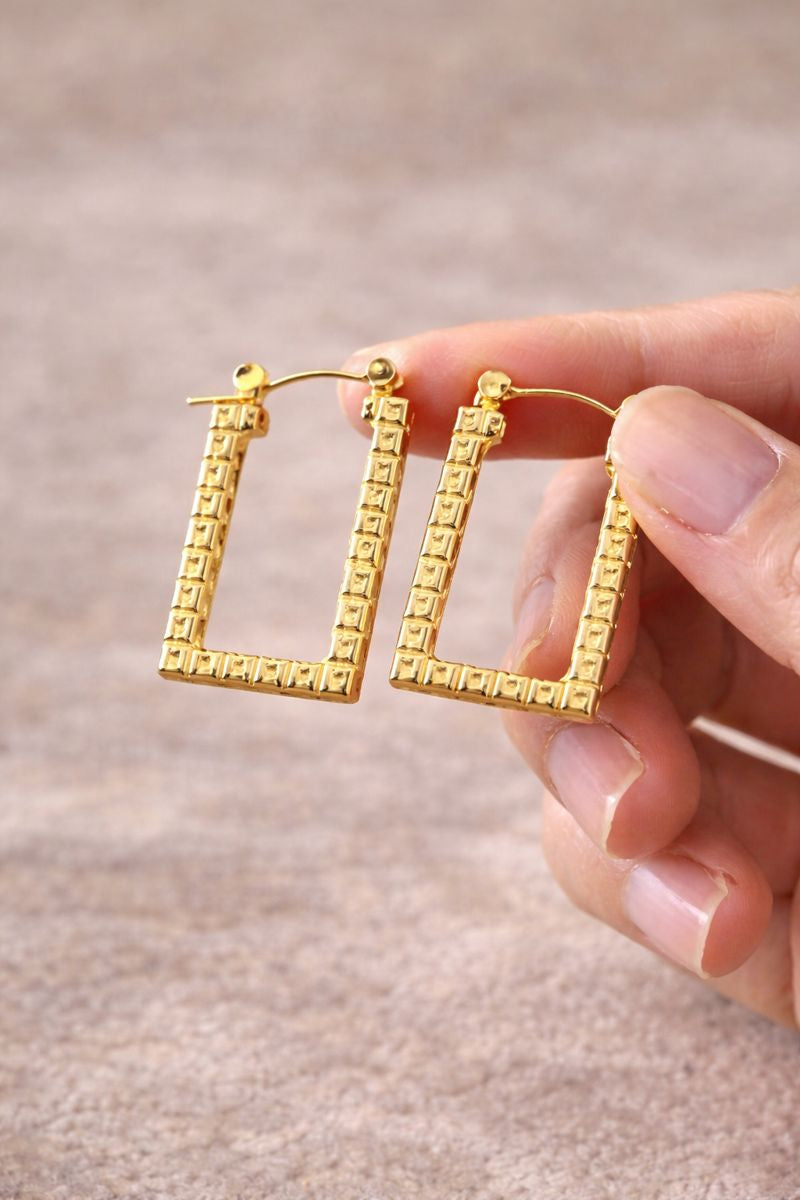 Textured Gold Rectangle Hoop Earrings