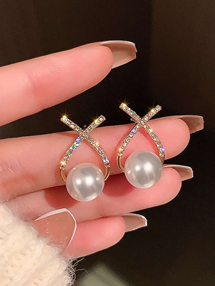 Crisscross Pearl Drop Earrings