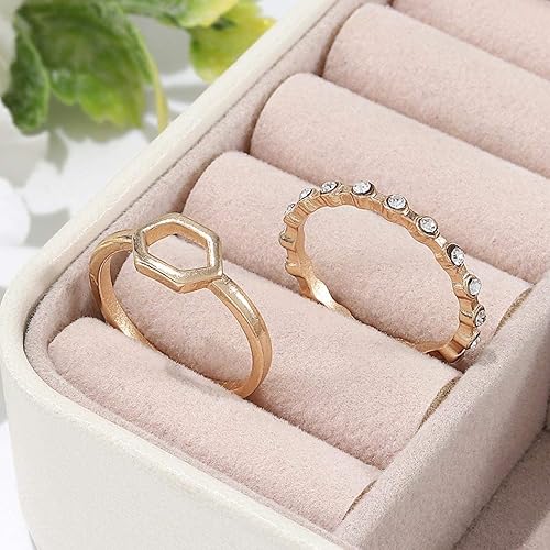 Gold-Tone Stacking Rings Set for Women (10 pcs)