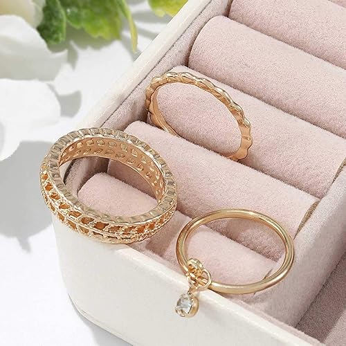 Gold-Tone Stacking Rings Set for Women (10 pcs)