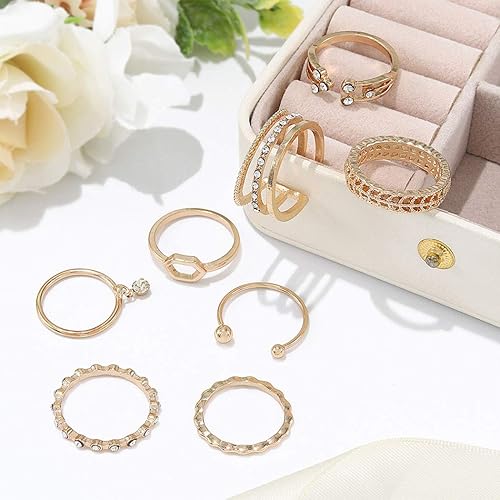 Gold-Tone Stacking Rings Set for Women (10 pcs)