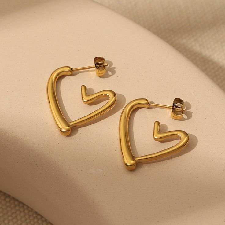 Gold Heart Stud Earrings