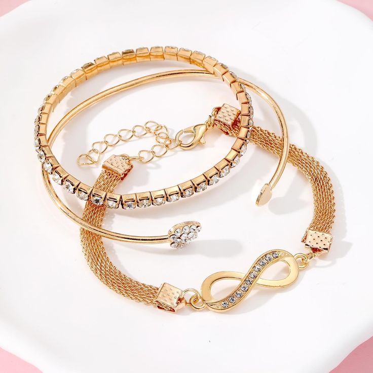 Golden Bracelet Combo 3-Piece Set Adjustable for Women and Girls