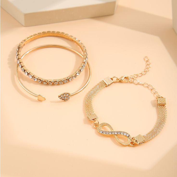 Golden Bracelet Combo 3-Piece Set Adjustable for Women and Girls