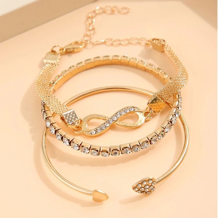 Golden Bracelet Combo 3-Piece Set Adjustable for Women and Girls