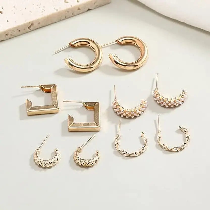 Golden Hoop Earrings Combo Set for Girls & Women (5 Pairs)