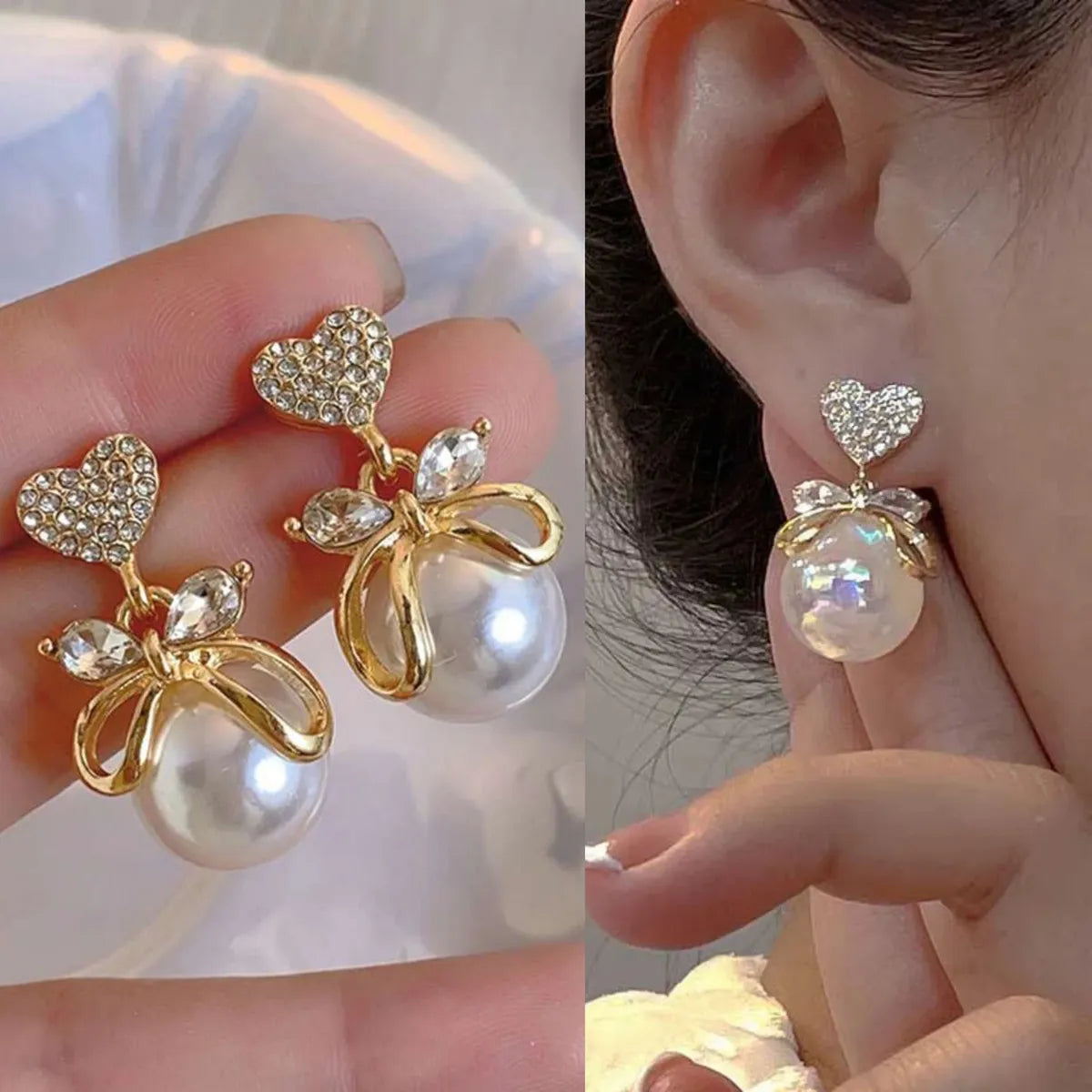 Heart drop pearl earring