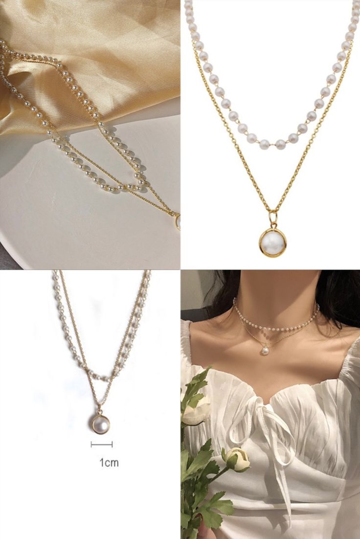 Minimal layered pearl choker and pendant necklace set for women, featuring faux pearls and gold-toned chain, ideal for bridal, casual, or gift wear