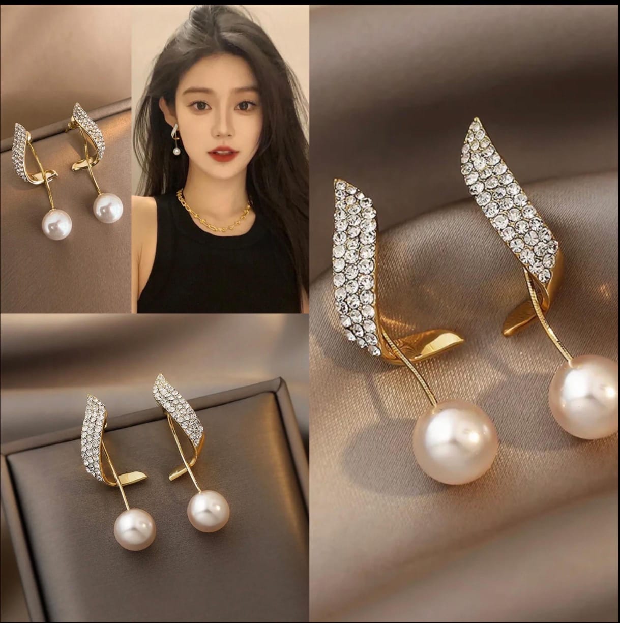 Leaf Pearl Drop Earrings – Gold Plated