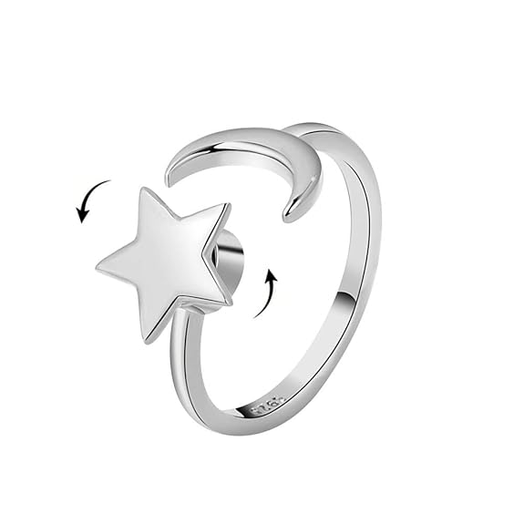 Moon Star Spinner Ring – S925 Sterling Silver Adjustable Fidget Ring for Women