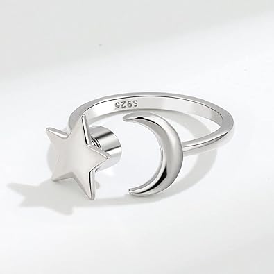 Moon Star Spinner Ring – S925 Sterling Silver Adjustable Fidget Ring for Women