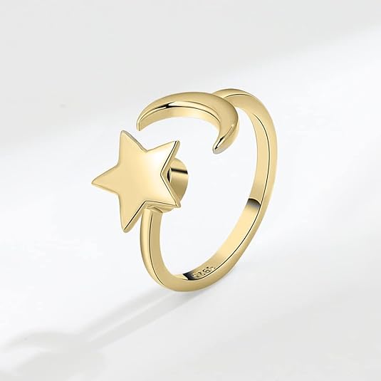 Moon Star Spinner Ring – S925 Sterling Silver Adjustable Fidget Ring for Women