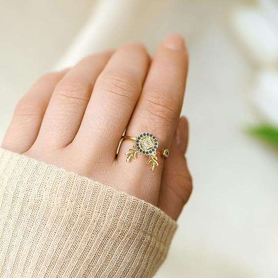 S925 Sterling Silver Reindeer Fidget Ring – Adjustable Anxiety Relief Spinner Ring for Women & Girls