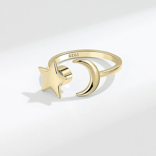 Moon Star Spinner Ring – S925 Sterling Silver Adjustable Fidget Ring for Women