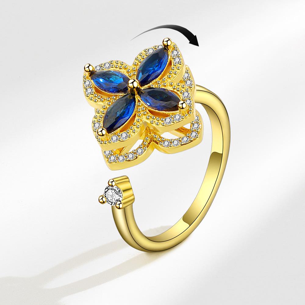 925 Sterling Silver or Gold Plated Flower Fidget Ring for Women – Birthstone Anxiety Spinner Ring
