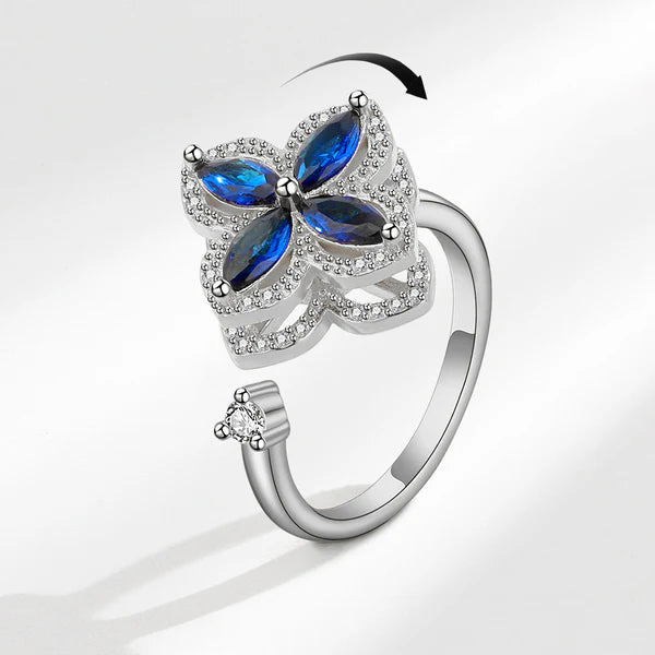 925 Sterling Silver or Gold Plated Flower Fidget Ring for Women – Birthstone Anxiety Spinner Ring