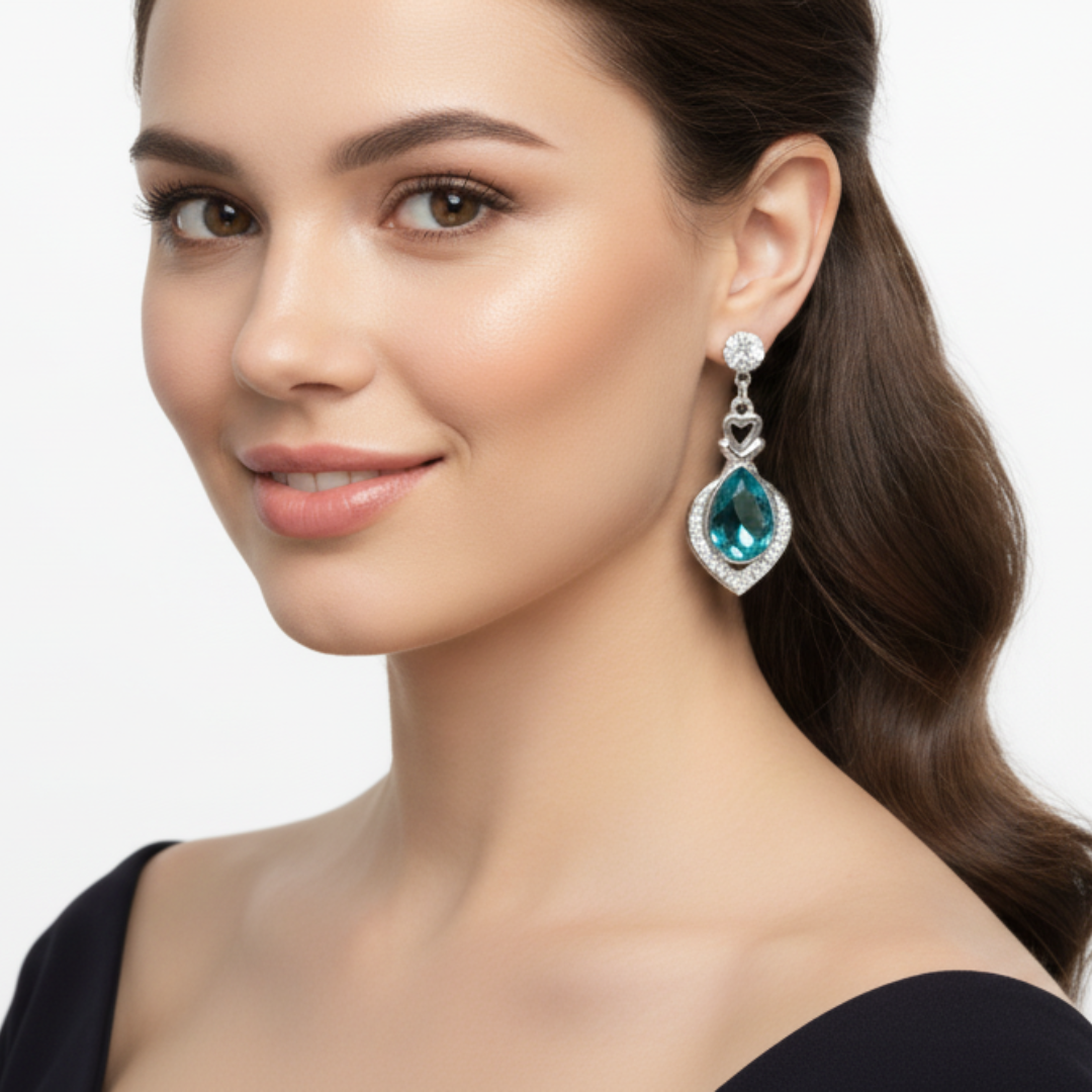 Glam Teardrop Earrings with Blue Crystal