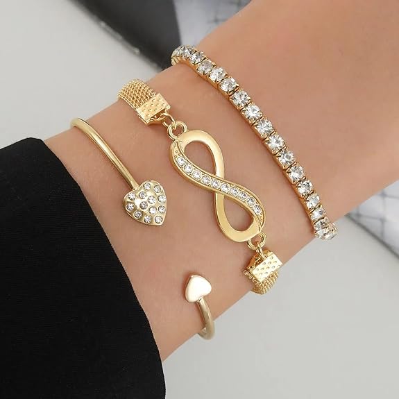 Golden Bracelet Combo 3-Piece Set Adjustable for Women and Girls