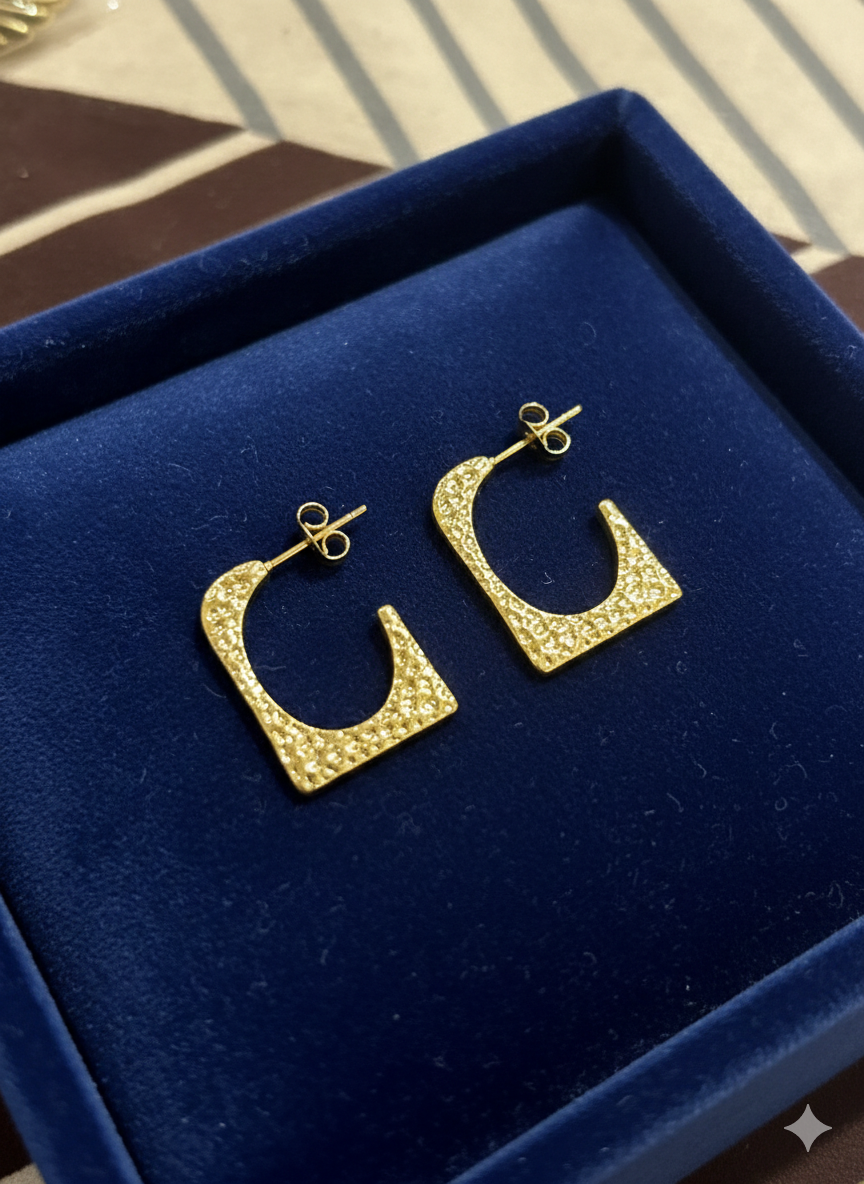 Textured Square Gold Earring