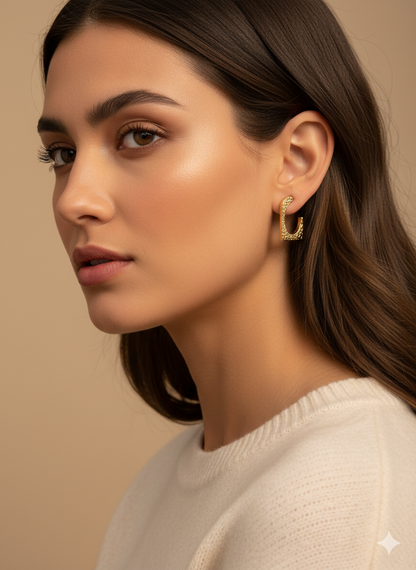 Textured Square Gold Earring