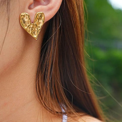 Beaten Heart Shaped Stud Earrings