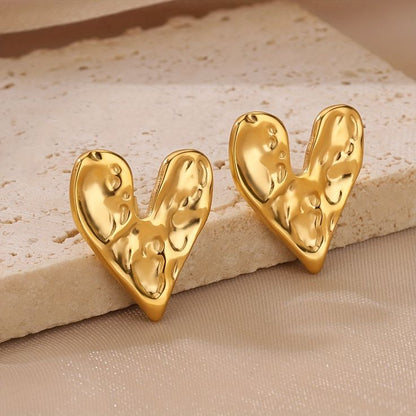 Beaten Heart Shaped Stud Earrings