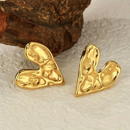 Beaten Heart Shaped Stud Earrings
