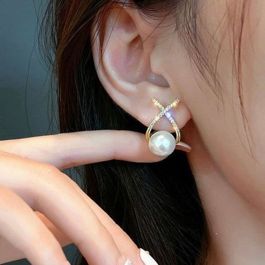 Crisscross Pearl Drop Earrings