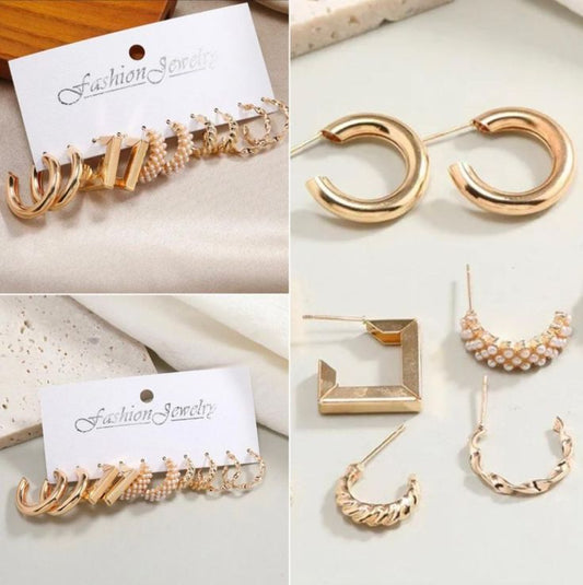 Golden Hoop Earrings Combo Set for Girls & Women (5 Pairs)