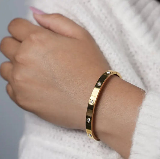 Gold-Plated Love Bangle Bracelet with Crystal Accents