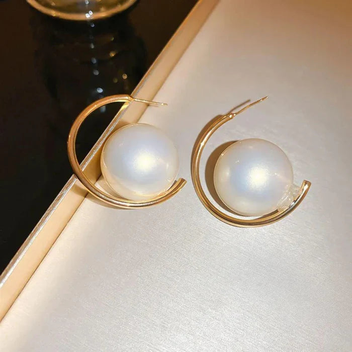 Gold-Toned Pearl Hoop Earrings