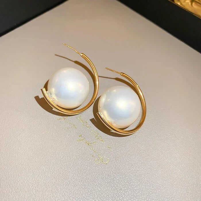 Gold-Toned Pearl Hoop Earrings