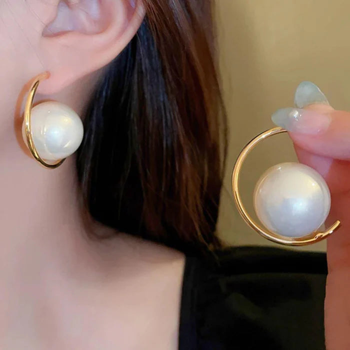 Gold-Toned Pearl Hoop Earrings