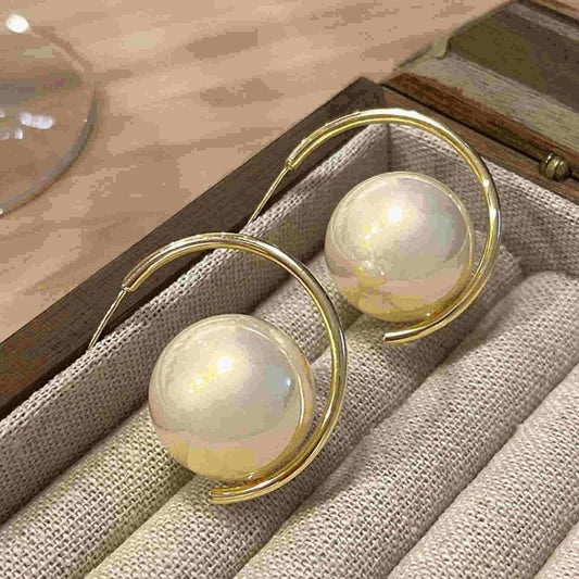 Gold-Toned Pearl Hoop Earrings