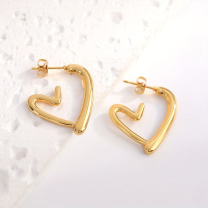 Gold Heart Stud Earrings