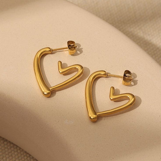Gold Heart Stud Earrings