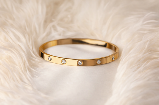 Gold Love Bangle Bracelet with Crystal Accents