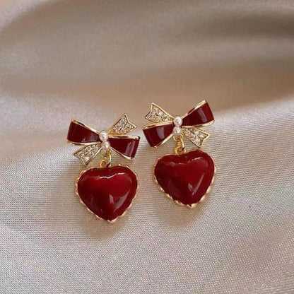 Red Heart & Bow Earrings