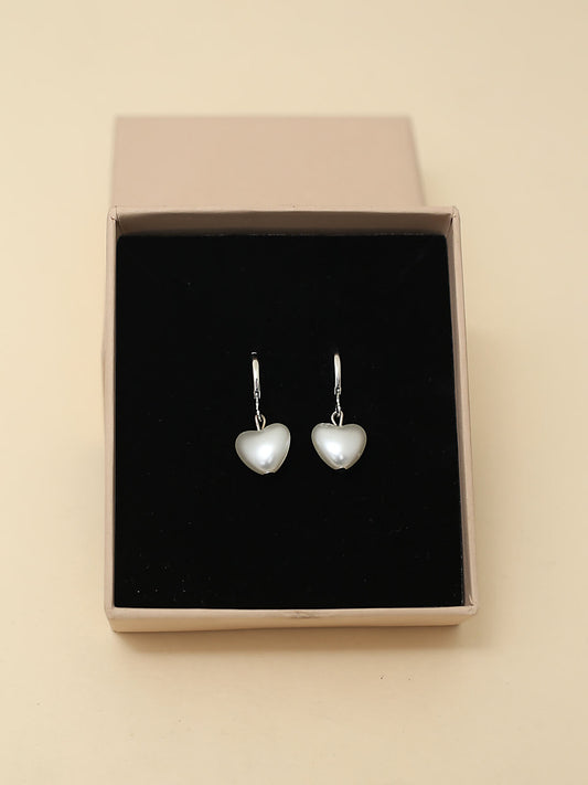 Silver Heart Drop Earrings