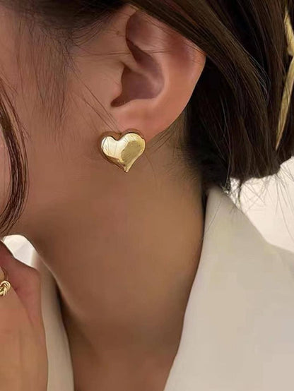 Love Heart Gold Stud Earrings