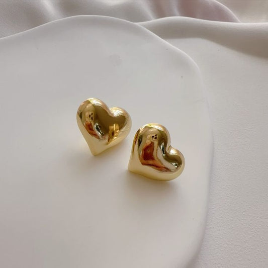 Love Heart Gold Stud Earrings