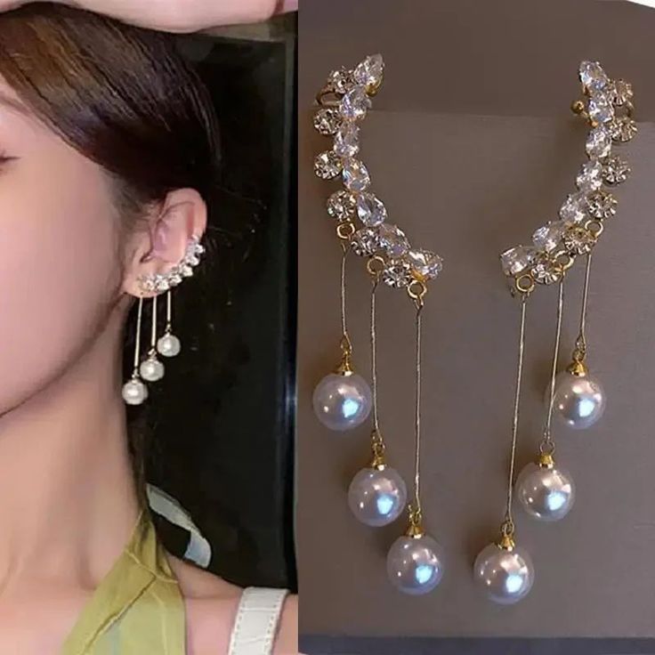 Pearl Drop Earrings with Crystal Flower Design