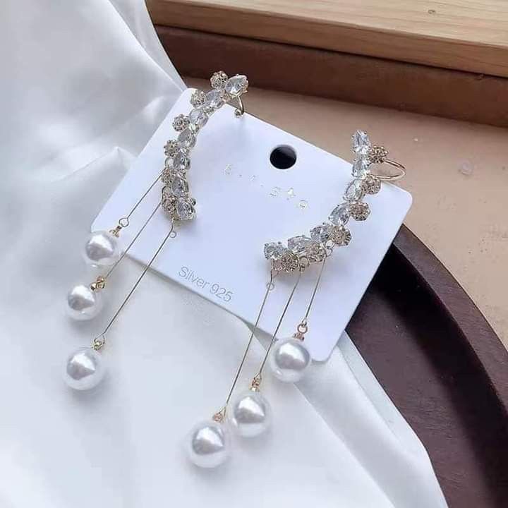 Pearl Drop Earrings with Crystal Flower Design