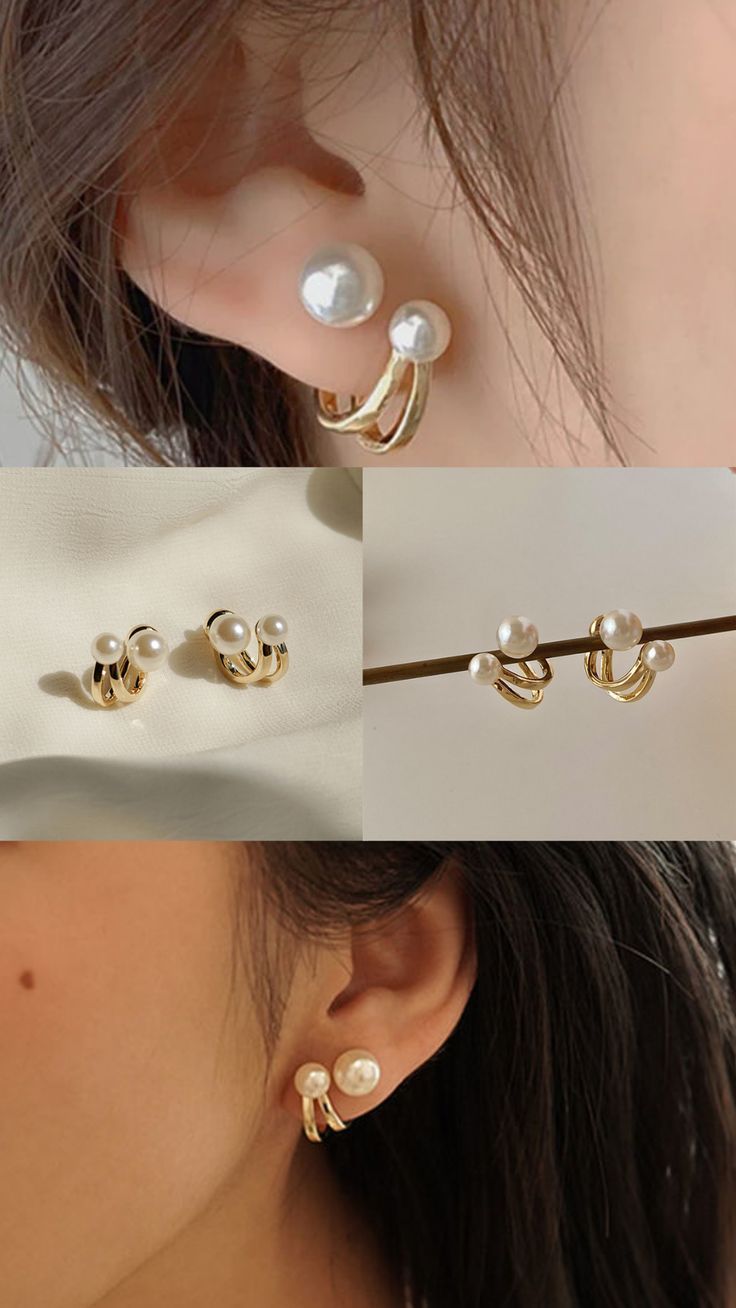 Pearl Gold Cuff Earrings for Women