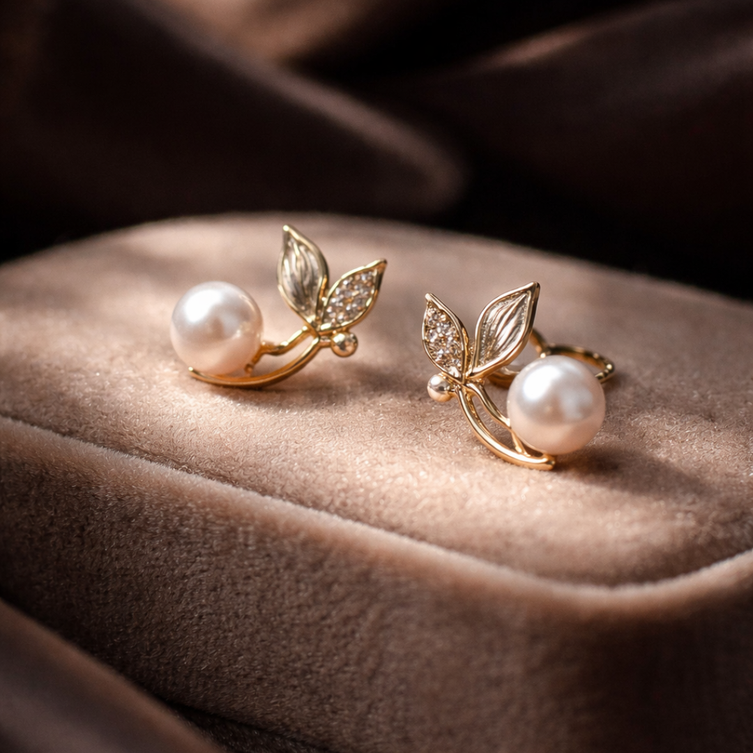 Pearl Leaf Earrings