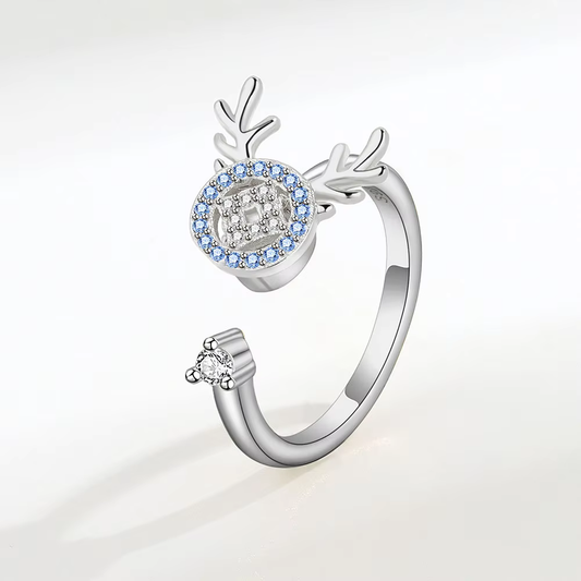 S925 Sterling Silver Reindeer Fidget Ring – Adjustable Anxiety Relief Spinner Ring for Women & Girls