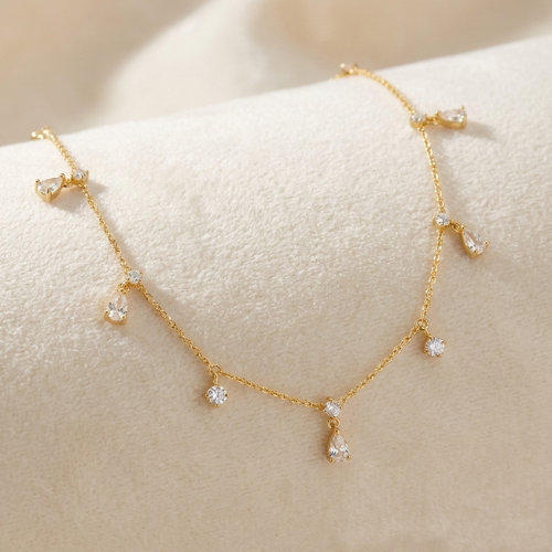 Drop stone chain anklet