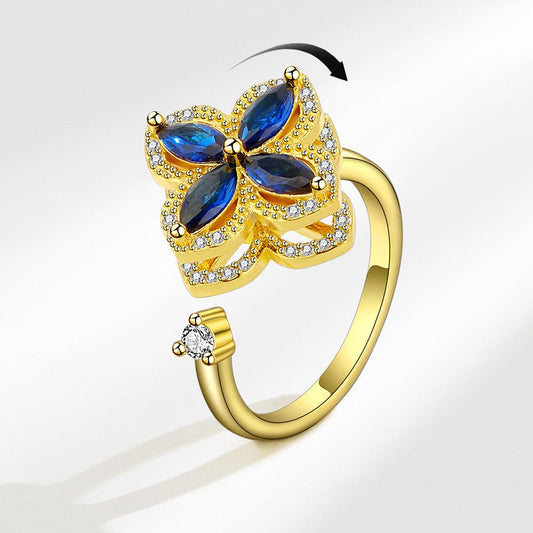 925 Sterling Silver or Gold Plated Flower Fidget Ring for Women – Birthstone Anxiety Spinner Ring