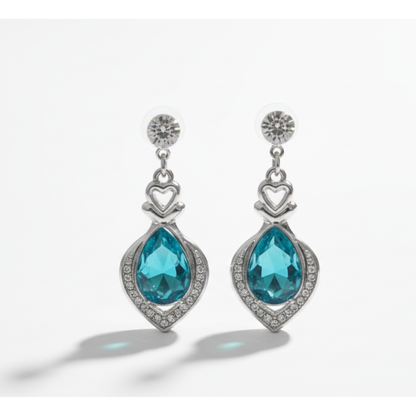 Glam Teardrop Earrings with Blue Crystal